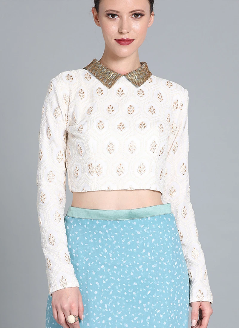 Off White Embroidered Blouse Festive Wear 5 Off White Embroidered Blouse Festive Wear - Image 3