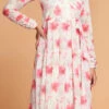 Off White Georgette Digital Print Fit And Flare Dress After Six Wear -Sari Grace Shop off white georgette digital print fit and flare dress drsacw9023 l