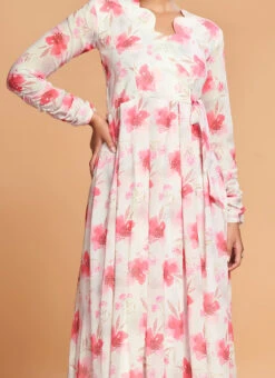 Off White Georgette Digital Print Fit And Flare Dress After Six Wear