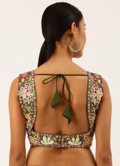 Olive Green Silk Embroidered Work Blouse Party Wear 9 Olive Green Silk Embroidered Work Blouse Party Wear -Sari Grace Shop olive green silk embroidered work blouse blspfb134o b