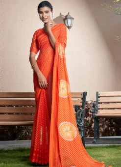 Orange Faux Chiffon Printed Saree After Six Wear 8 Orange Faux Chiffon Printed Saree After Six Wear -Sari Grace Shop orange faux chiffon printed saree samams154 u