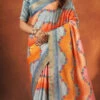 Orange Faux Crepe Printed Saree Festive Wear -Sari Grace Shop orange faux crepe printed saree sasacw9889 l