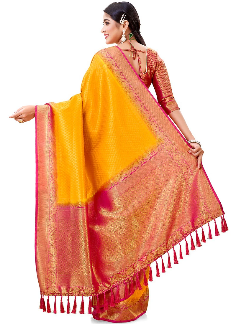 Orange Kanjivaram Silk Zari Woven Work Saree Festive Wear 6 Orange Kanjivaram Silk Zari Woven Work Saree Festive Wear - Image 4