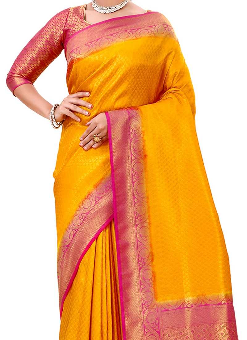 Orange Kanjivaram Silk Zari Woven Work Saree Festive Wear 3 Orange Kanjivaram Silk Zari Woven Work Saree Festive Wear