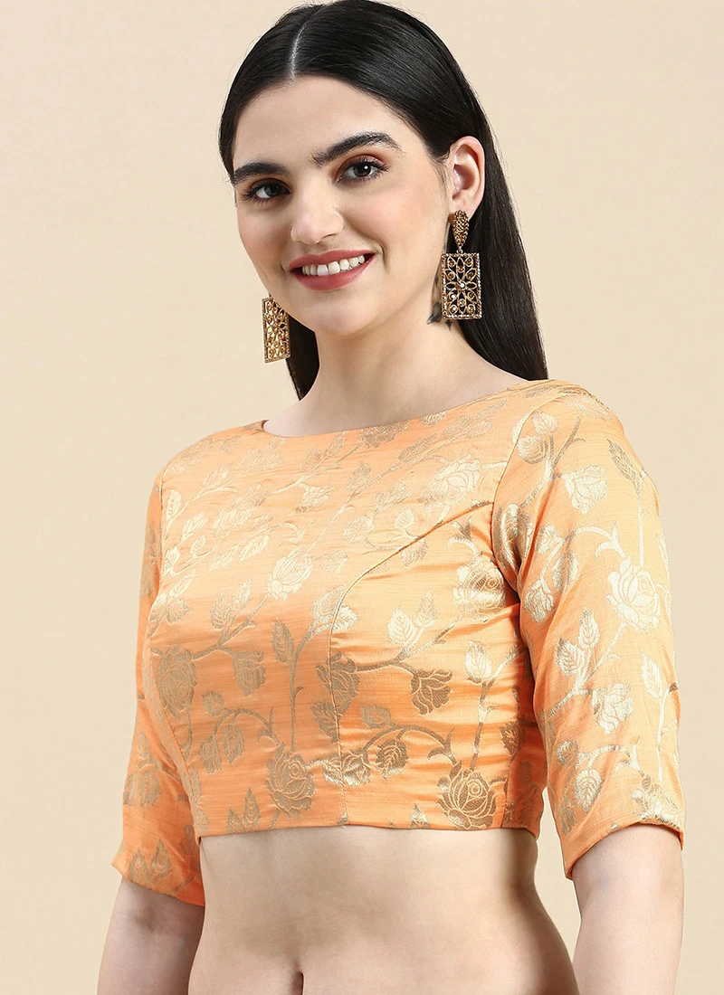 Peach Brocade Blouse Festive Wear 3 Peach Brocade Blouse Festive Wear