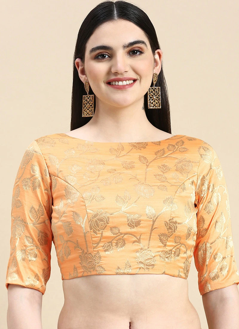 Peach Brocade Blouse Festive Wear 5 Peach Brocade Blouse Festive Wear - Image 3