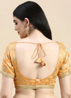 Peach Brocade Half Sleeve Blouse Festive Wear 13 Peach Brocade Half Sleeve Blouse Festive Wear -Sari Grace Shop peach brocade half sleeve blouse BLBS02210826 b 1