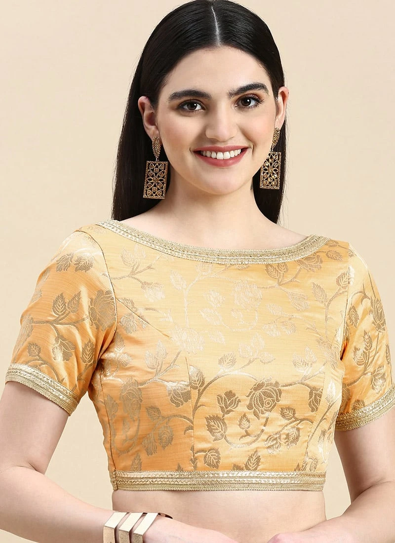 Peach Brocade Half Sleeve Blouse Festive Wear 5 Peach Brocade Half Sleeve Blouse Festive Wear - Image 3