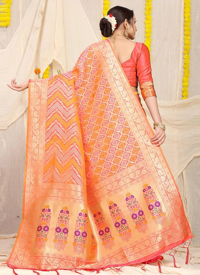 Peach Color Weaving Patola Silk Paithani Silk Saree Festive Wear 6 Peach Color Weaving Patola Silk Paithani Silk Saree Festive Wear - Image 4