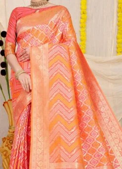 Peach Color Weaving Patola Silk Paithani Silk Saree Festive Wear