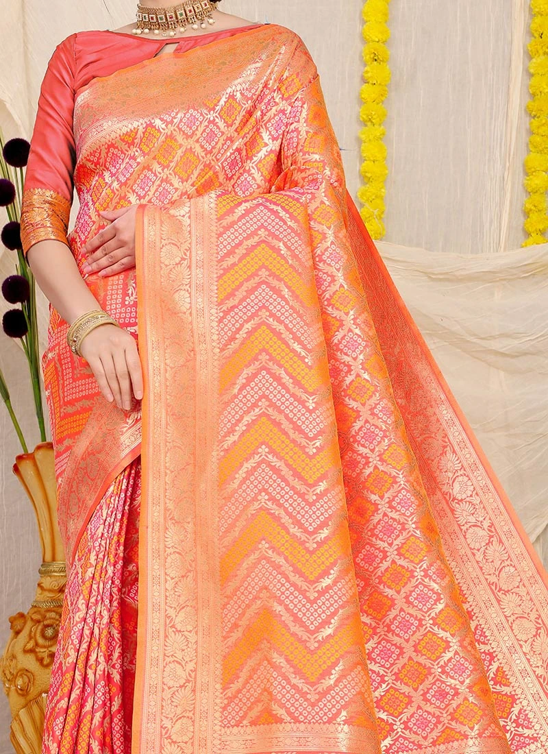 Peach Color Weaving Patola Silk Paithani Silk Saree Festive Wear 3 Peach Color Weaving Patola Silk Paithani Silk Saree Festive Wear