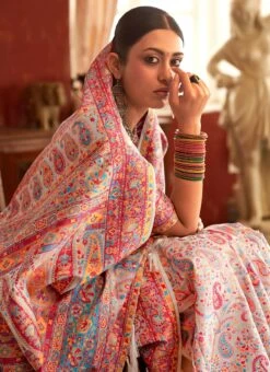 Peach Pashmina Printed Saree Party Wear 9 Peach Pashmina Printed Saree Party Wear -Sari Grace Shop peach pashmina printed saree sasli21453551e b