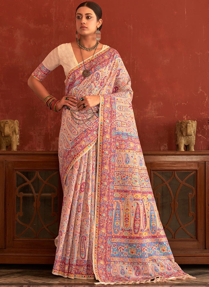 Peach Pashmina Printed Saree Party Wear 5 Peach Pashmina Printed Saree Party Wear - Image 3