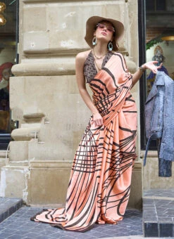 Peach Satin Blend Digital Print Saree After Six Wear 8 Peach Satin Blend Digital Print Saree After Six Wear -Sari Grace Shop peach satin blend digital print saree sasgf330003 u