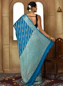 Peacock Blue Color Zari Work Pure Silk Chiffon Georgette Saree Festive Wear 9 Peacock Blue Color Zari Work Pure Silk Chiffon Georgette Saree Festive Wear -Sari Grace Shop peacock blue color zari work pure silk chiffon georgette saree savns133c b