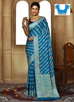Peacock Blue Color Zari Work Pure Silk Chiffon Georgette Saree Festive Wear 8 Peacock Blue Color Zari Work Pure Silk Chiffon Georgette Saree Festive Wear -Sari Grace Shop peacock blue color zari work pure silk chiffon georgette saree savns133c u