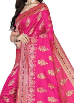 Pink Banarasi Silk Weaving Work Saree Festive Wear