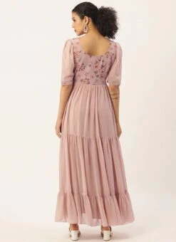 Pink Digital Printed Gathers Dress After Six Wear -Sari Grace Shop pink digital printed gathers dress DRBS02110847 b 1