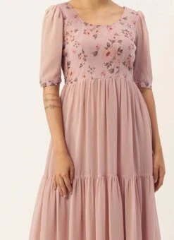 Pink Digital Printed Gathers Dress After Six Wear