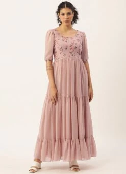 Pink Digital Printed Gathers Dress After Six Wear -Sari Grace Shop pink digital printed gathers dress DRBS02110847 u 1