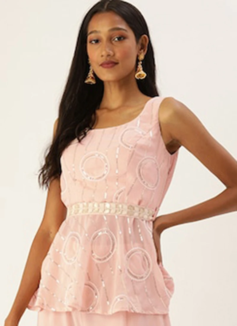 Pink Embroidered Peplum Blouse Festive Wear 5 Pink Embroidered Peplum Blouse Festive Wear - Image 3