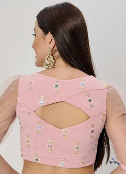 Pink Embroidered Ruched Pattern Style Blouse Wedding Wear -Sari Grace Shop pink embroidered ruched pattern style blouse BLBS02307598 b