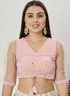 Pink Embroidered Ruched Pattern Style Blouse Wedding Wear -Sari Grace Shop pink embroidered ruched pattern style blouse BLBS02307598 u