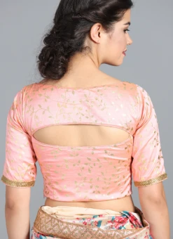 Pink Foil Printed Matka Silk Blouse Festive Wear