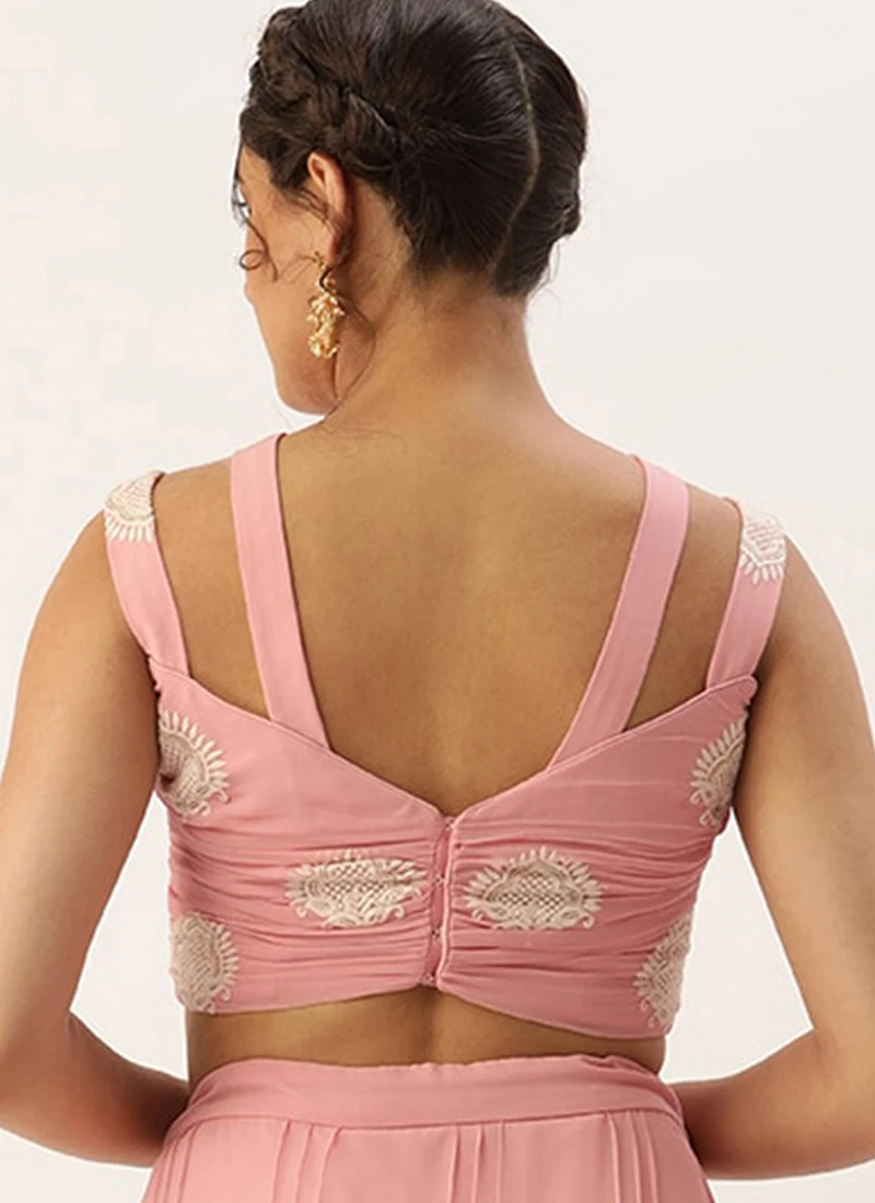 Pink Georgette Embroidered Blouse Festive Wear 6 Pink Georgette Embroidered Blouse Festive Wear - Image 4