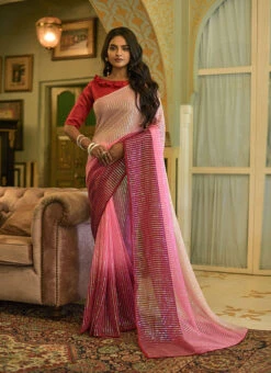 Pink Georgette Sequins Embroidery Saree Party Wear -Sari Grace Shop pink georgette sequins embroidery saree sasacu7587 u