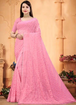 Pink Georgette Sequins Work Saree Party Wear 8 Pink Georgette Sequins Work Saree Party Wear -Sari Grace Shop pink georgette sequins work saree sasacw4932 u