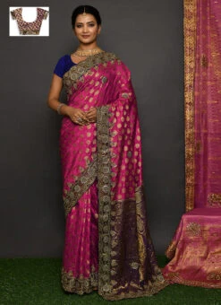 Pink Kanjeevaram Silk Hand Work Saree Festive Wear -Sari Grace Shop pink kanjeevaram silk hand work saree sadsf4690 u
