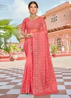 Pink Net Thread Embroidered Saree Party Wear -Sari Grace Shop pink net thread embroidered saree sasun1477 u
