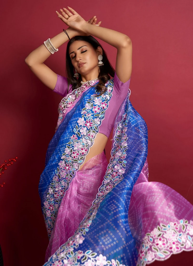 Pink Organza Embroidered Saree After Six Wear 6 Pink Organza Embroidered Saree After Six Wear - Image 4