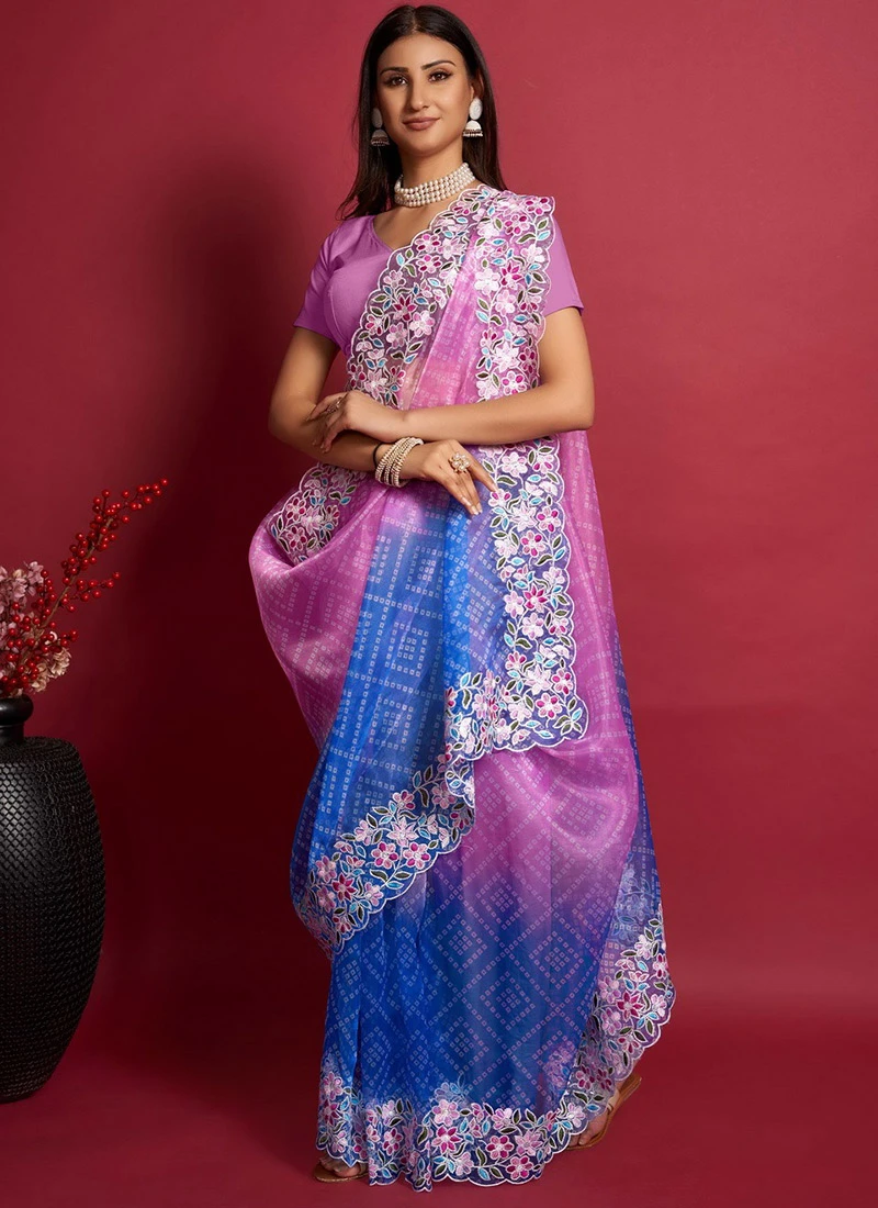 Pink Organza Embroidered Saree After Six Wear 5 Pink Organza Embroidered Saree After Six Wear - Image 3