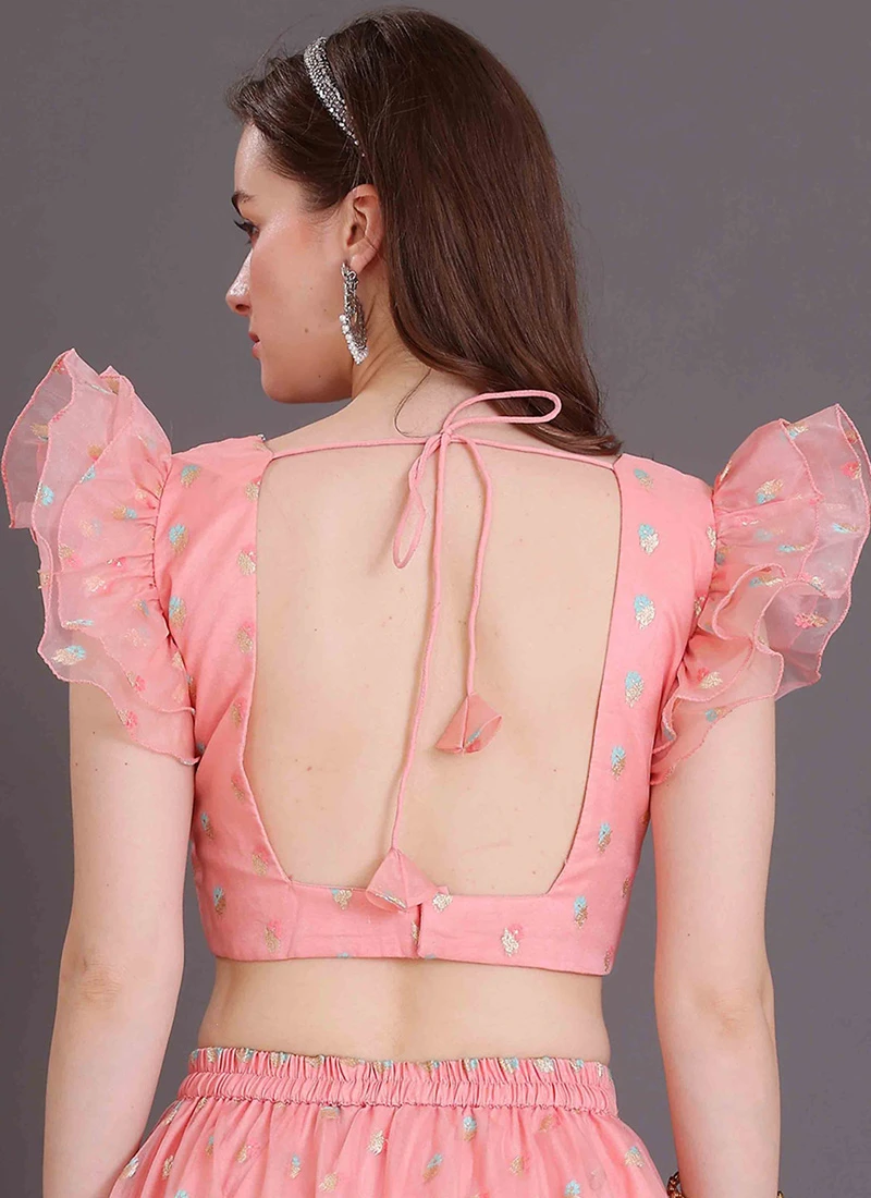 Pink Organza Jacquard Blouse Festive Wear 6 Pink Organza Jacquard Blouse Festive Wear - Image 4