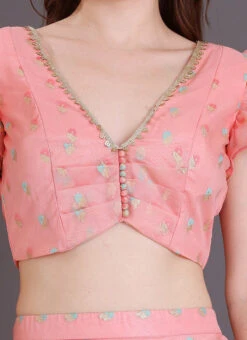 Pink Organza Jacquard Blouse Festive Wear