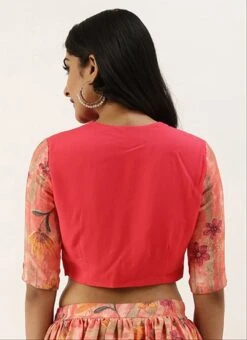 Pink Printed Rayon Jewel Neck Blouse Festive Wear 9 Pink Printed Rayon Jewel Neck Blouse Festive Wear -Sari Grace Shop pink printed rayon jewel neck blouse BLBS02305271 b
