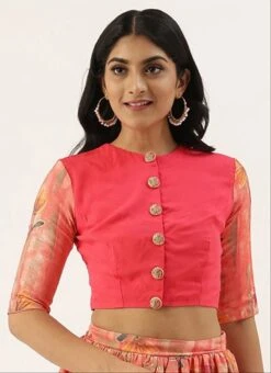 Pink Printed Rayon Jewel Neck Blouse Festive Wear 8 Pink Printed Rayon Jewel Neck Blouse Festive Wear -Sari Grace Shop pink printed rayon jewel neck blouse BLBS02305271 u