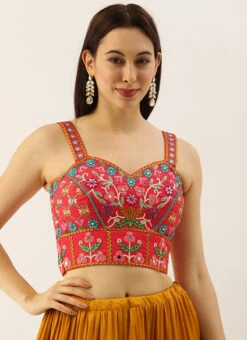 Pink Silk Embroidered Work Blouse Party Wear -Sari Grace Shop pink silk embroidered work blouse blspfb133 u