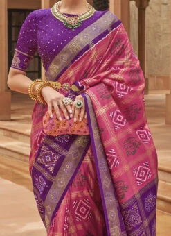 Pink Silk Patola Printed Saree Festive Wear