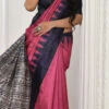 Pink Tussar Silk Temple Printed Saree Festive Wear 1 Pink Tussar Silk Temple Printed Saree Festive Wear -Sari Grace Shop pink tussar silk temple printed saree sasvw2027p l