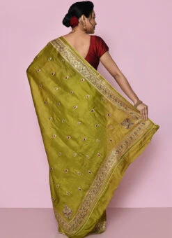 Pure Banarasi Silk Embroidered Mehendi Green Saree Wedding Wear 9 Pure Banarasi Silk Embroidered Mehendi Green Saree Wedding Wear -Sari Grace Shop pure silk embroidered mehendi green saree savns115b b