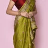 Pure Banarasi Silk Embroidered Mehendi Green Saree Wedding Wear -Sari Grace Shop pure silk embroidered mehendi green saree savns115b l