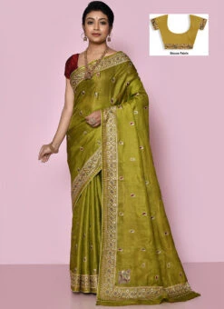 Pure Banarasi Silk Embroidered Mehendi Green Saree Wedding Wear 8 Pure Banarasi Silk Embroidered Mehendi Green Saree Wedding Wear -Sari Grace Shop pure silk embroidered mehendi green saree savns115b u