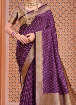 Purple Color Jacquard Woven Work Silk Saree Festive Wear