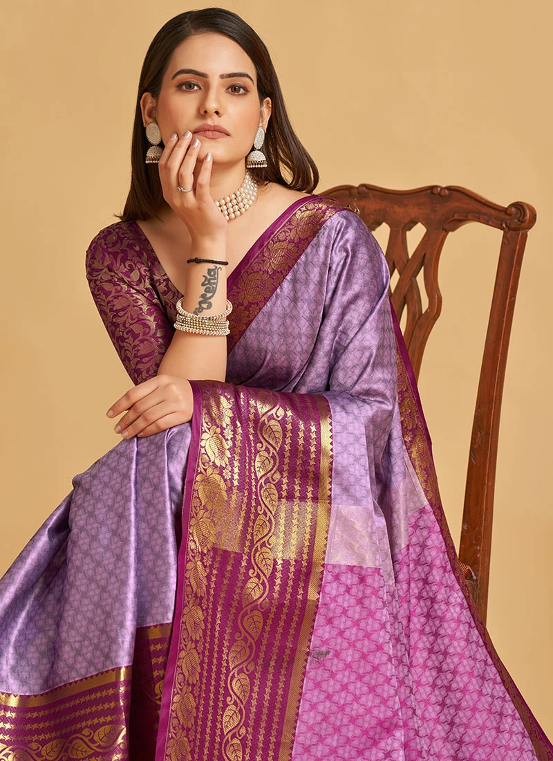 Purple Color Jacquard Woven Work Soft Silk Saree Festive Wear 6 Purple Color Jacquard Woven Work Soft Silk Saree Festive Wear - Image 4