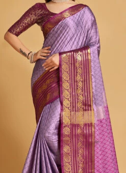 Purple Color Jacquard Woven Work Soft Silk Saree Festive Wear