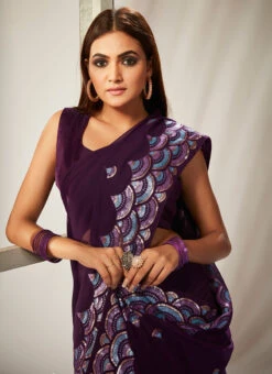 Purple Faux Georgette Sequins Sari Party Wear 9 Purple Faux Georgette Sequins Sari Party Wear -Sari Grace Shop purple faux georgette sequins sari sasacw8810 b