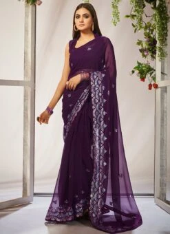 Purple Faux Georgette Sequins Sari Party Wear 8 Purple Faux Georgette Sequins Sari Party Wear -Sari Grace Shop purple faux georgette sequins sari sasacw8810 u